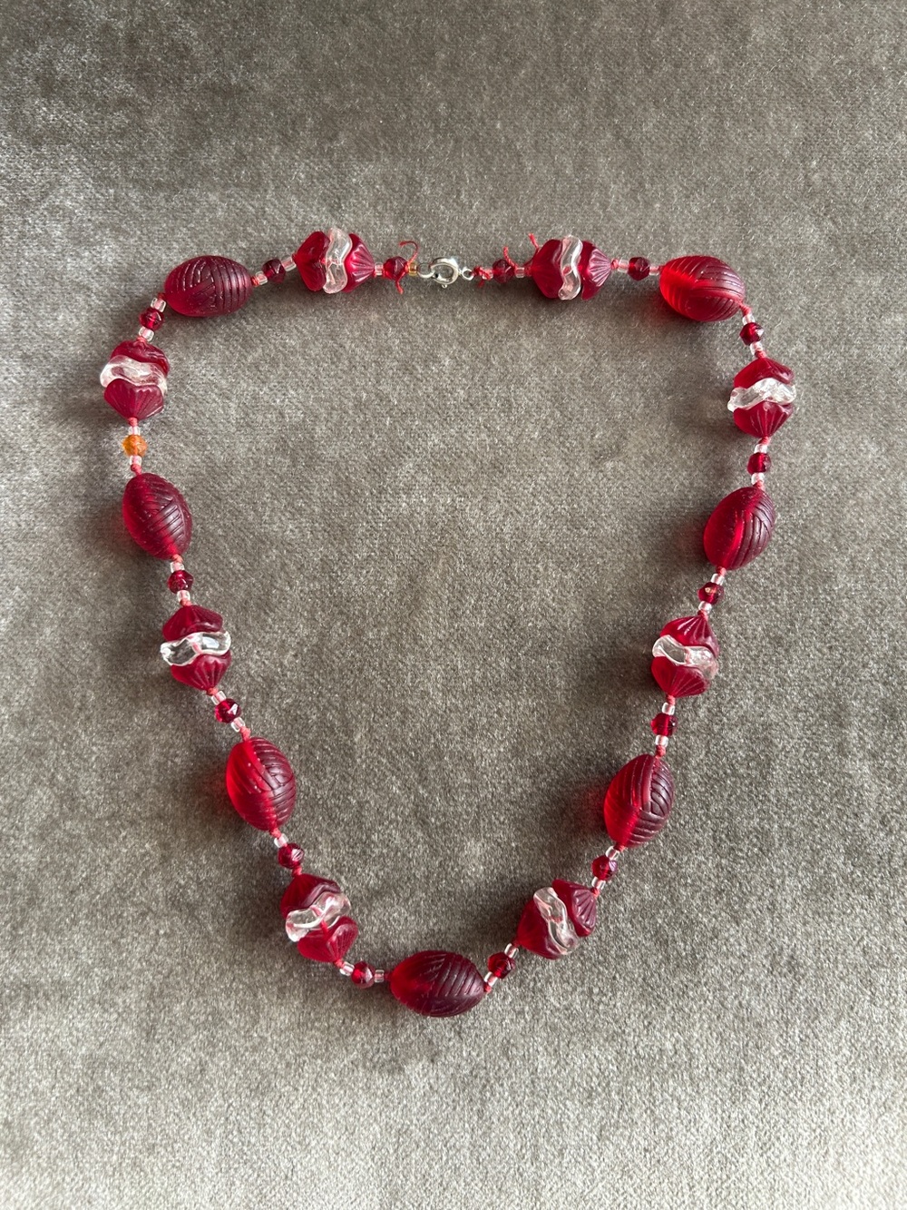 Vintage Red glass Beaded 18” Statement Necklace - Elegant Women's Jewelry